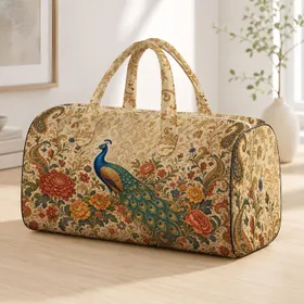 Vintage Blue Green Peacock With Ornate Florals For Holiday Travel And Elegant Gifting Quilted Weekend Bag