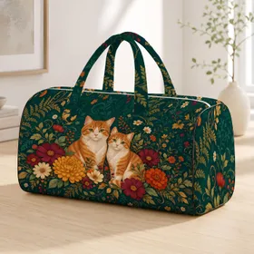 Cozy Orange White Tabby Cats With Autumn Florals For Countryside Garden Cat Lovers Quilted Weekend Bag