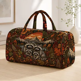 Boho Autumn Raccoon Family Alpine Forest Sunset For Fall Travel And Camping Lovers Quilted Weekend Bag