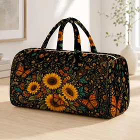 Sunflower Butterfly Boho Botanical Floral For Vacation Travel And Gym Lifestyle Gift Quilted Weekend Bag