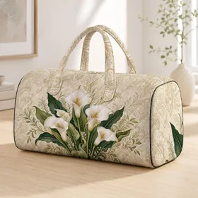 White Calla Lily Botanical Paisley Floral Travel Essential For Elegant Retreats Daily Quilted Weekend Bag