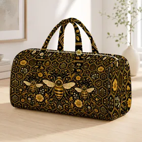 Art Nouveau Honeybee Garden Honeycomb Florals For Elegant Short Getaways And Gifting Quilted Weekend Bag
