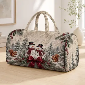 Festive Snowman Squirrel Woodland Holiday Travel Style For Winter Getaways And Gifts Quilted Weekend Bag