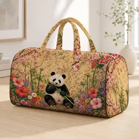 Giant Panda With Bamboo And Garden Florals For Tropical Getaways And Yoga Retreats Quilted Weekend Bag