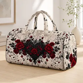 Romantic Gothic Black Heart With Crimson Roses For Dramatic Travel And Date Nights Quilted Weekend Bag