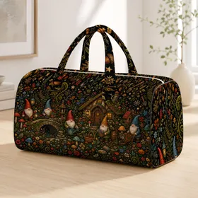 Enchanted Garden Gnome Village Folk Art For Woodland Getaways And Cozy Travelers Quilted Weekend Bag