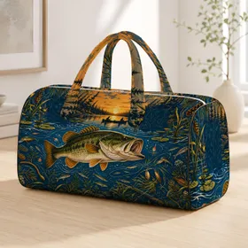 Largemouth Bass Lake Scene For Golden Hour Fishing Trips And Outdoor Anglers Gift Quilted Weekend Bag