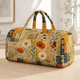 Vintage Floral Patchwork Botanicals With Daisies And Poppies For Boho Travel Days Quilted Weekend Bag