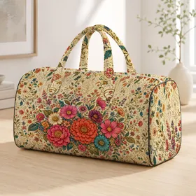Ivory Garden Florals With Zinnias Peonies And Daisies For Picnic Travel Style Lovers Quilted Weekend Bag