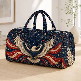 Patriotic Bald Eagle With Stars And Flag Stripes For July Fourth Travel Style Look Quilted Weekend Bag