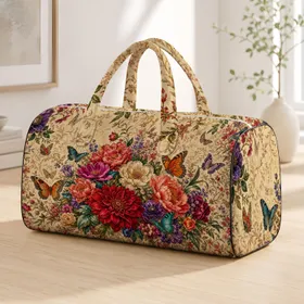 Vintage Garden Bouquet With Butterflies For Spring Travel, Brunch, And Gift Giving Quilted Weekend Bag