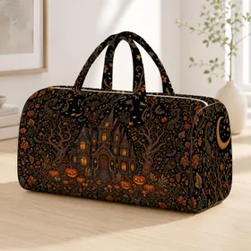 Haunted Victorian Manor With Pumpkins And Bats For Gothic Autumn Travel Gifts For Her Quilted Weekend Bag