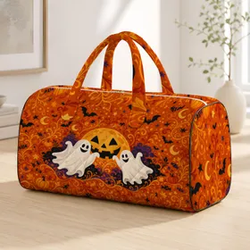 Cute Smiling Ghosts With Jack O Lantern Moon For Halloween Parties And Fall Travel Quilted Weekend Bag