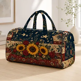 Rustic Patriotic Sunflower Rose Americana Stars And Stripes Travel Style For Women Quilted Weekend Bag