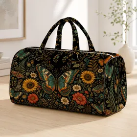 Vintage Butterfly Night Garden Florals For Chic Travel Getaways And Holiday Escapes Quilted Weekend Bag