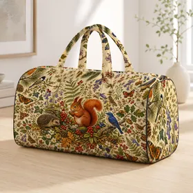 Enchanted Forest Squirrel Hedgehog Bird Botanical Woodland Travel Gift For Nature Lovers Quilted Weekend Bag