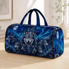 Mystical Wolf Totem Frozen Night Forest Moonlight For Gym Travel Overnight Adventures Quilted Weekend Bag
