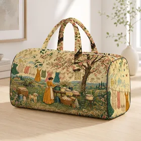 Nostalgic Countryside Washday And Outdoor Cooking Under Blossoming Tree Getaways Quilted Weekend Bag