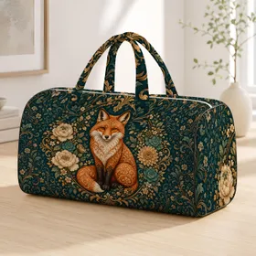 Elegant Woodland Fox With Botanical Wreath For Boho Getaways And Nature Lovers Style Quilted Weekend Bag