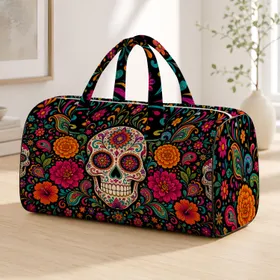 Sugar Skull Floral Dia De Muertos Folk Art For Festival Travel And Boho Style Lovers Quilted Weekend Bag