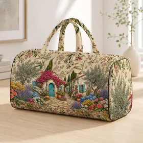 Mediterranean Cottage Garden Courtyard Florals For Vacation Travel And Resort Style Quilted Weekend Bag