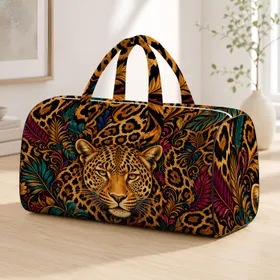 Luxury Leopard Head Safari Rosettes Tropical Leaves For Travel Gym Overnight Women Quilted Weekend Bag