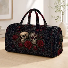 Gothic Floral Skulls With Red Roses For Dark Romance Travel And Festival Style Fans Quilted Weekend Bag