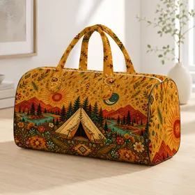 Bohemian Wilderness Tent With Southwestern Motifs For Road Trips And Cabin Escapes Quilted Weekend Bag