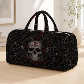 Victorian Gothic Sugar Skull With Black Roses For Dark Punk Parties And Alt Fashion Quilted Weekend Bag