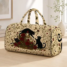 Black Cats Brass Faucet Roses Halloween Garden Travel Accessory For Cat Lovers Gift Quilted Weekend Bag