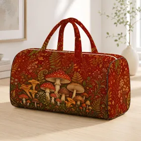 Vintage Woodland Mushrooms With Ferns For Cottagecore Travel And Forest Art Lovers Quilted Weekend Bag
