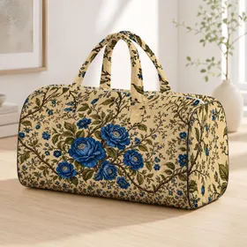 Khaki Blue Climbing Vine Florals For Vintage Travel Style And Holiday Gifting For Her Quilted Weekend Bag