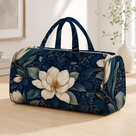 Deep Navy Magnolia And Teal Leaves For Elegant Getaways And Botanical Style Lovers Quilted Weekend Bag