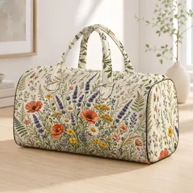 Romantic Wildflower Meadow With Poppies Lavender And Daisies For Countryside Style Quilted Weekend Bag
