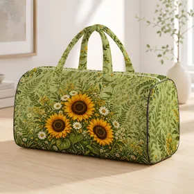 Golden Sunflower Daisy Meadow Botanical Travel Floral Style For Cottagecore Women Quilted Weekend Bag