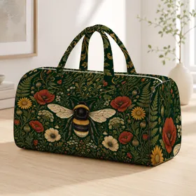 Ornamental Bumblebee Wild Meadow Dark Green Botanical Travel Gift For Nature Lovers Quilted Weekend Bag