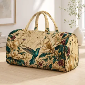 Teal Hummingbird With Cream Magnolias For Botanical Travel Style And Nature Lovers Quilted Weekend Bag