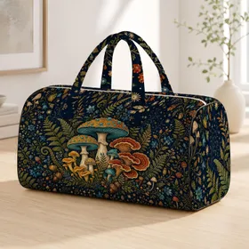 Fantasy Mushrooms Navy Woodland Fungi Retro Botanical Autumn Travel Aesthetic For Women Quilted Weekend Bag