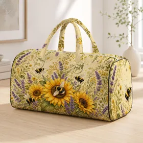 Bee Sunflower Lavender Botanical Garden For Summer Travel And Cottagecore Gifts For Her Quilted Weekend Bag