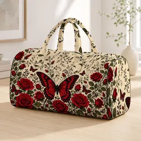 Crimson Rose Gothic Butterfly Romantic Autumn Winter Gift For Dark Floral Lovers Quilted Weekend Bag