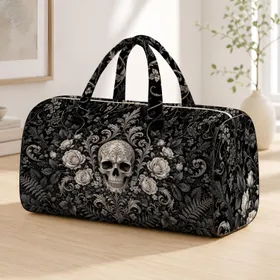 Gothic Skull With White Roses And Baroque Florals For Dark Romantic Travel Style Quilted Weekend Bag