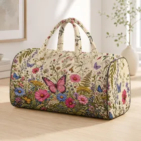 Romantic Butterfly Wildflower Meadow Botanical Travel Style For Garden Loving Women Quilted Weekend Bag