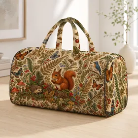 Woodland Squirrel Bird Hedgehog Botanical Tapestry For Forest Walks And Nature Lovers Quilted Weekend Bag