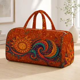 Bohemian Celestial Spiral Sun Medallion For Festival Travel And Free Spirit Style Quilted Weekend Bag