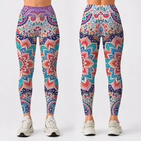 Bohemian Mandala Flowers With Turquoise Paisley For Yoga Studio Festival Style Women Leggings