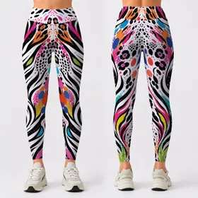 Wild Safari Stripe Splashes In Neon Street Art Style For Gym Yoga And Festival Looks Leggings