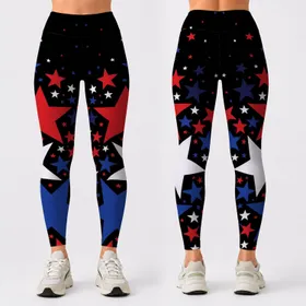 Patriotic Red White Blue Stars On Black For Fourth Of July Fitness And Festivals Leggings