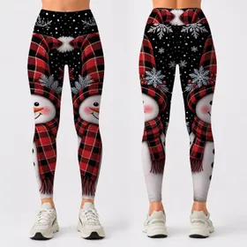 Buffalo Plaid Snowman With Snowflakes For Cozy Christmas Winter Holiday Outfit Looks Leggings