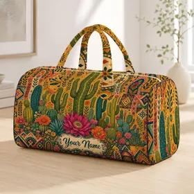 Colorful Cactus Patchwork Desert Florals For Summer Travel Beach Trips And Daily Style Quilted Weekend Bag