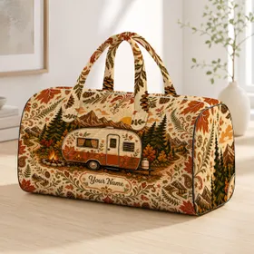 Retro Camper Fall Mountains Autumn Road Trip Decor For Cozy Camping Travelers And RV Fans Quilted Weekend Bag